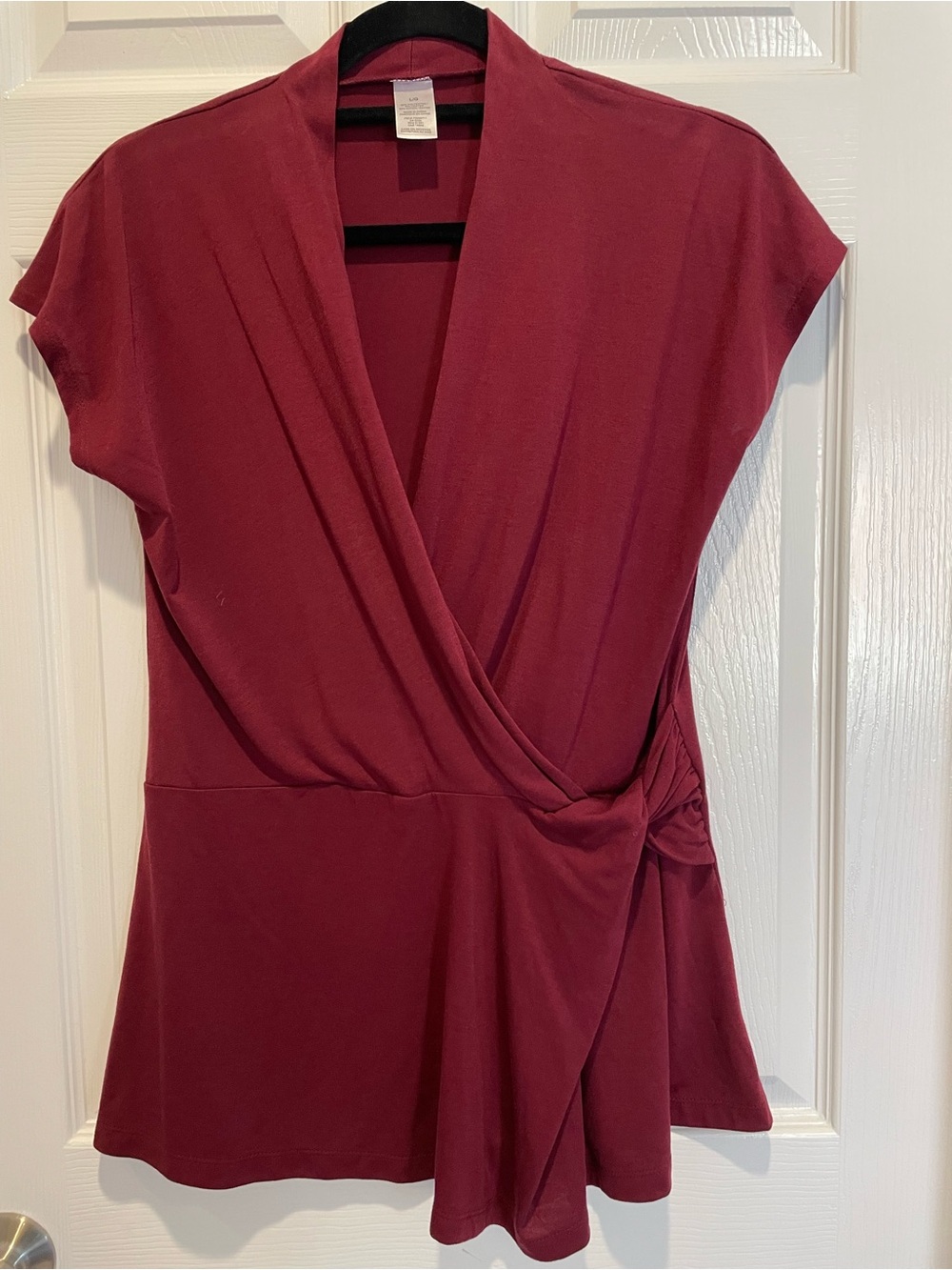 Wrap Front Cap Sleeve Tunic Top in Burgundy